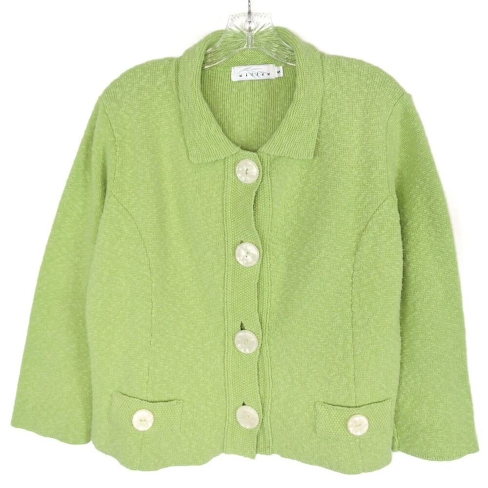 WILLOW Green Chunky Cotton Knit Cardigan Sweater Lagenlook Women’s Size Small